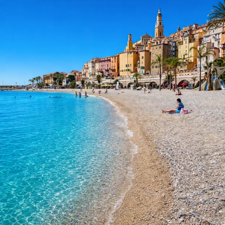 Menton’s beach and old town on the French Riviera